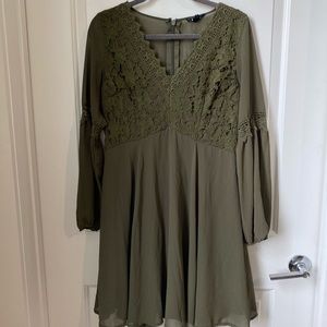 Army green flowy cocktail dress
